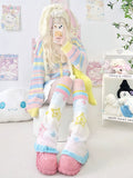 Japanese sweet flared socks dopamine candy color y2k star comic leg soft girl knitted wide leg socks leg cover