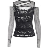 Dark Goth Gothic Sexy Slim Mesh Hole Long Sleeve Top