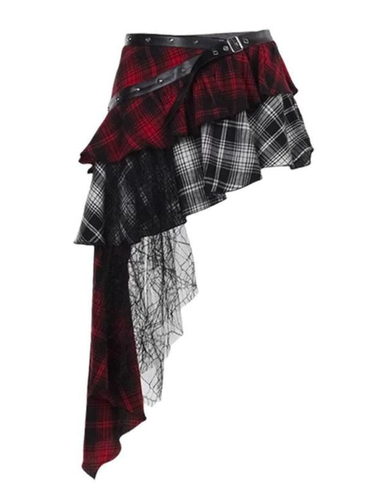 Plaid Punk Subculture Patchwork Lace Skirt