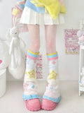 Japanese sweet flared socks dopamine candy color y2k star comic leg soft girl knitted wide leg socks leg cover