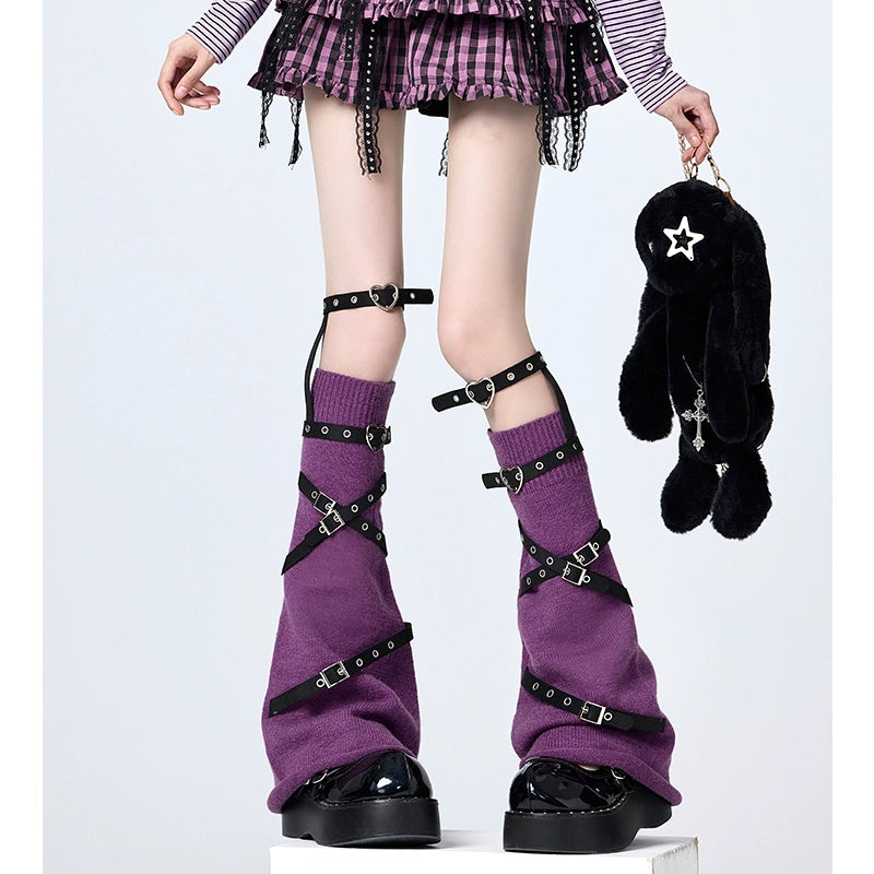 Purple Y2K Leather Buckle Leg Covers