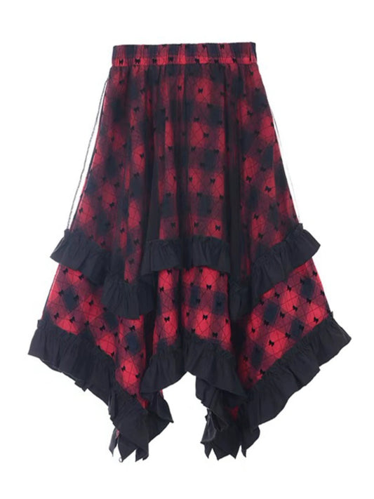 Red Plaid Gauze A-Line Skirt