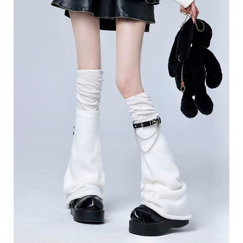 Y2K Chain Buckle Over-The-Knee Stacked Socks