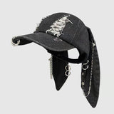 Dark Punk Y2K Rabbit Ears Baseball Cap with Chain