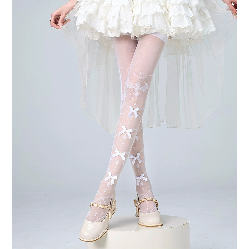 Lolita Bow Print Lace Over-the-Knee Stockings