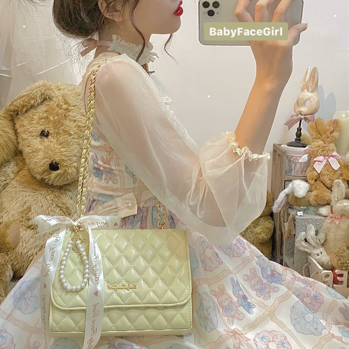 BabyFaceGirl Kawaii Elegant Shoulder Diamond Bag Lolita Commuter Exquisite Handbag