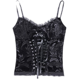 Gothic Dark Black Lace Camisole Corset V-neck Top