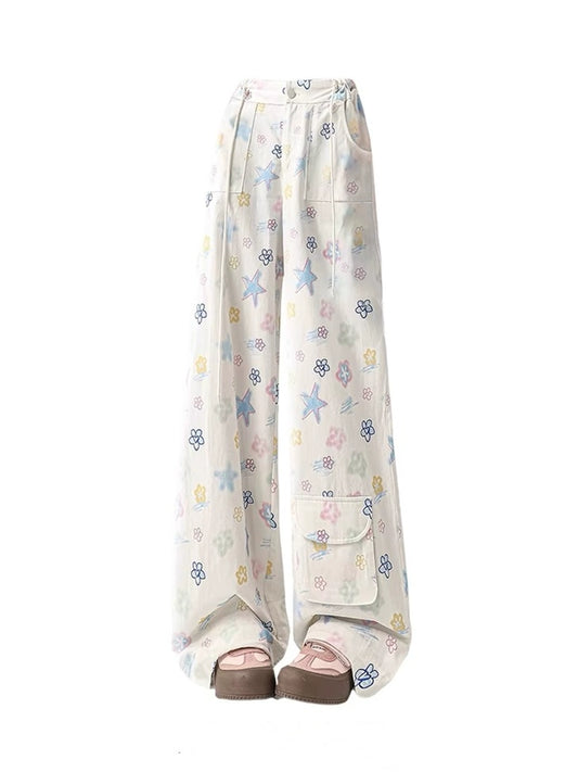 Flowers & Stars Wide-Leg Cargo Pants