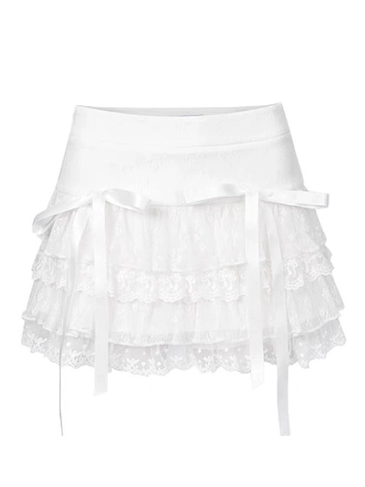 Sweet Cool Girl Lace Kawaii White Puffy Skirt