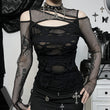 Dark Goth Gothic Sexy Slim Mesh Hole Long Sleeve Top