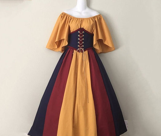 Historical Medieval Long Dress Short Flying Sleeves