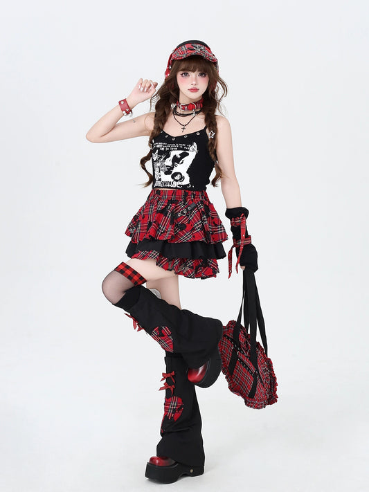 Punk Rock Red Plaid Kawaii Skirt Gothic