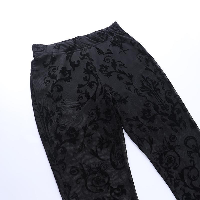 Goth Gothic See-Through Floral Pants Long-Legged Pants