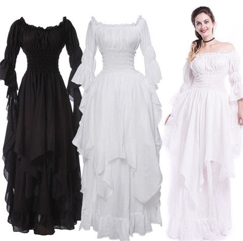 Historical Medieval Lace Trumpet Sleeve Dress Gothic Cosplay Princess Long Dress