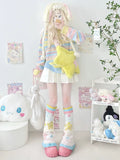 Japanese sweet flared socks dopamine candy color y2k star comic leg soft girl knitted wide leg socks leg cover