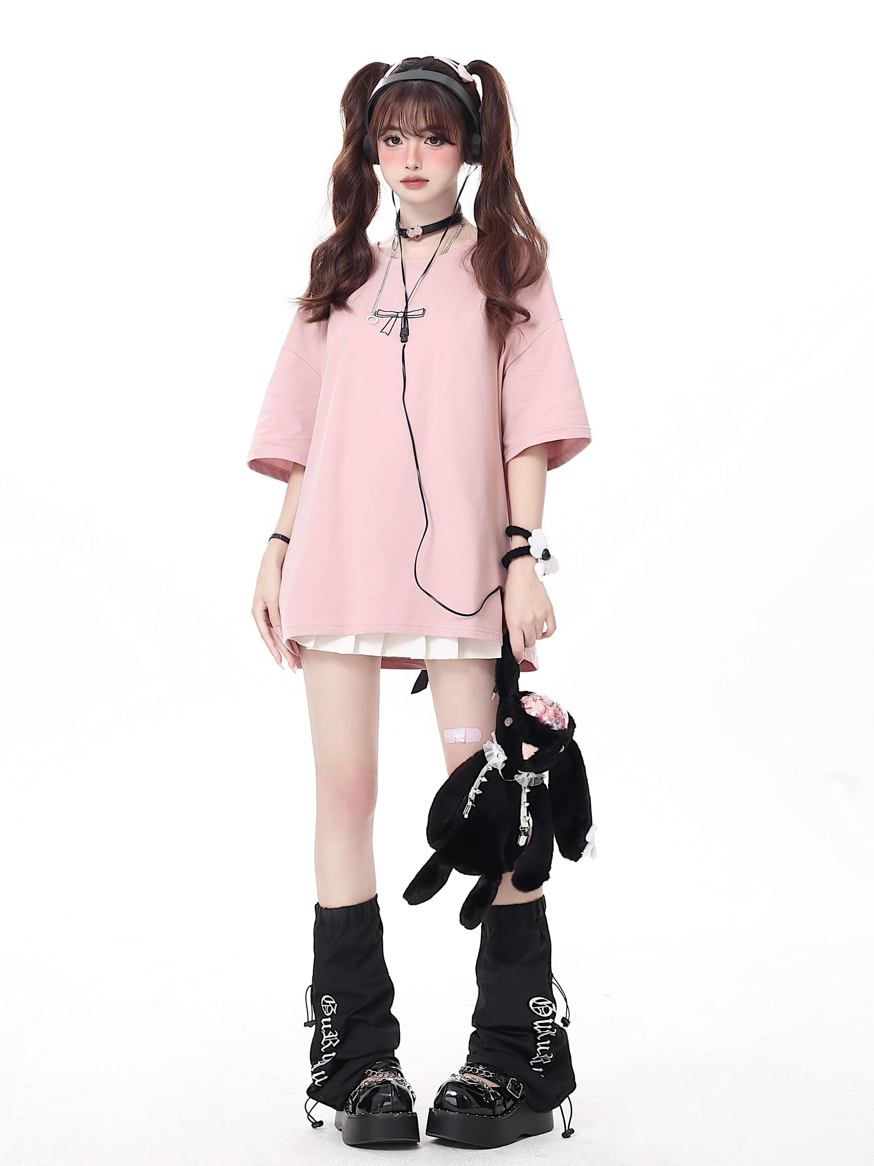 Crazygirl Kawaii Code Bow Tie Loose T-Shirt