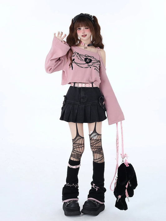 CrazyGirl Kawaii Off-the-Shoulder Knitted Strappy Bolero