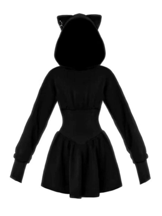 Dark Wind Sweet Cool Velvet Cat Ears Dress