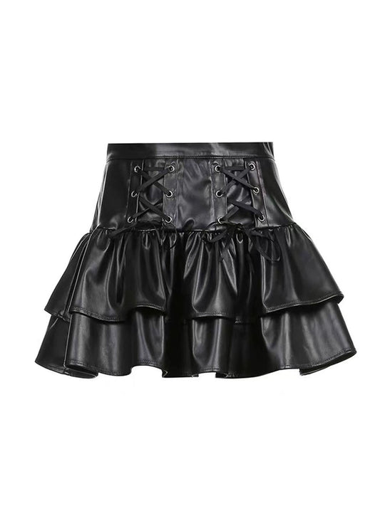 High-Waist Slim Leg Leather Cake Skirt