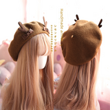 Japanese Soft Girl Antler Beret, Cute Deer Biscuit Design