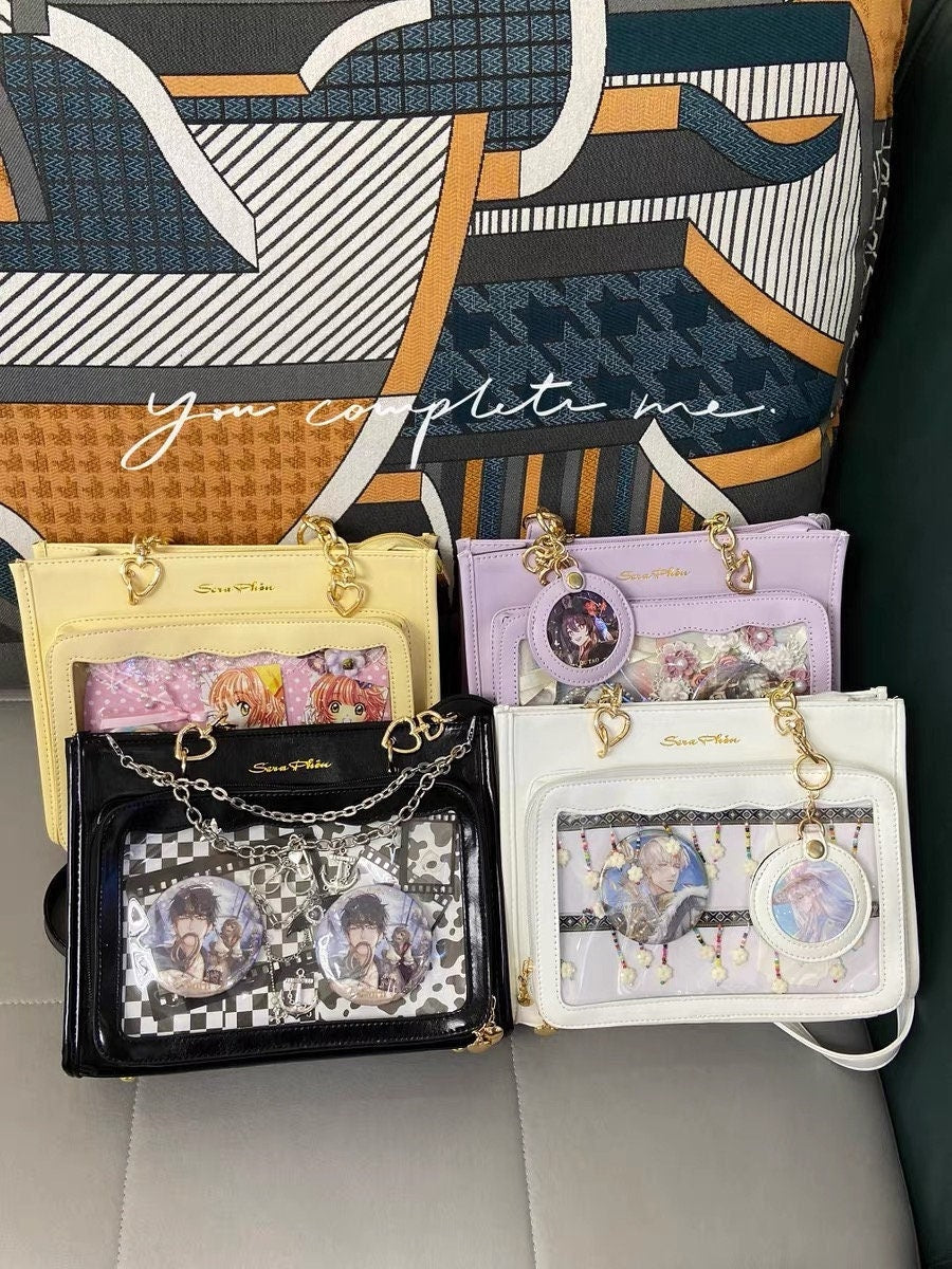 Cute Ita Bag Shoulder & Crossbody Style Everyday Ita bag With Strap - Cosplay Purse Window Bag Pin Display Girly Yellow Black White Purple